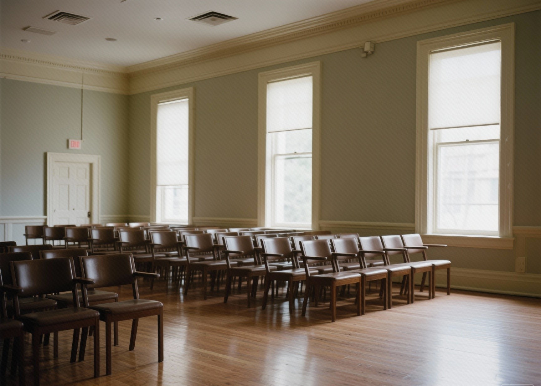 Hall interior lighting and seating